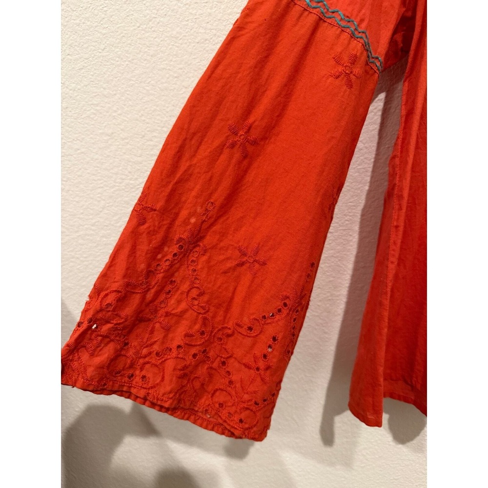 Wrangler Retro Orange and Blue‎ Embroidered Bell Sleeve Blouse Top S Western - Picture 5 of 8